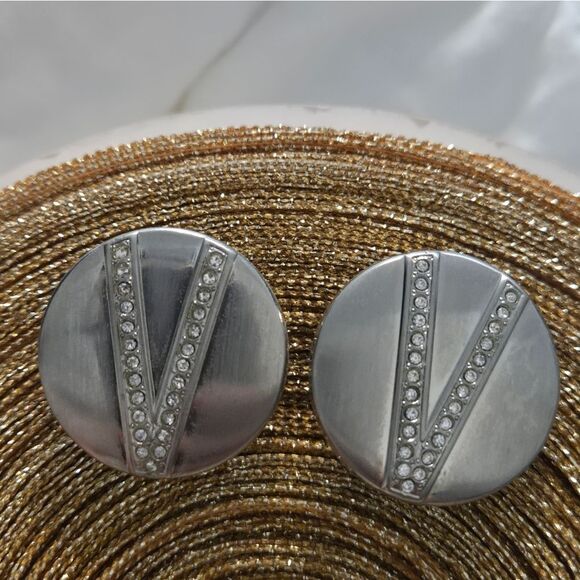 Vintage Silver Tone  Post Earrings, With Small Stons - Picture 1 of 9